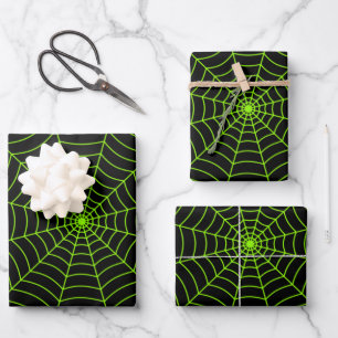 Feuille De Papier Cadeau Black neon vert toile d'araignée Halloween motif