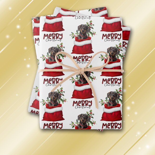 Feuille De Papier Cadeau Black Tan Dachshund Chien en vacances sac cadeau (Créateur téléchargé)