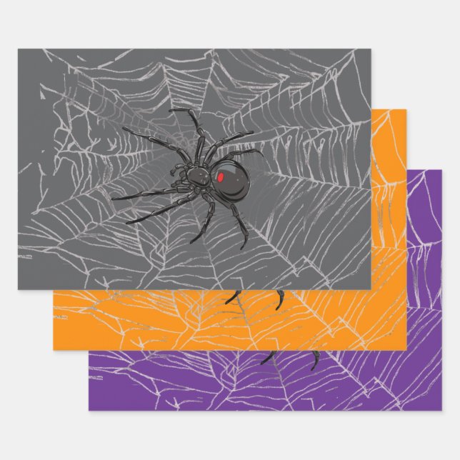 Feuille De Papier Cadeau Black Widow Spider And Spiderweb Drawing Art (Lot)