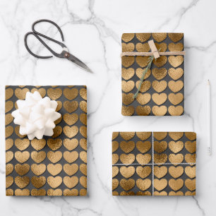 Feuille De Papier Cadeau Black with Gold Hearts Valentine's