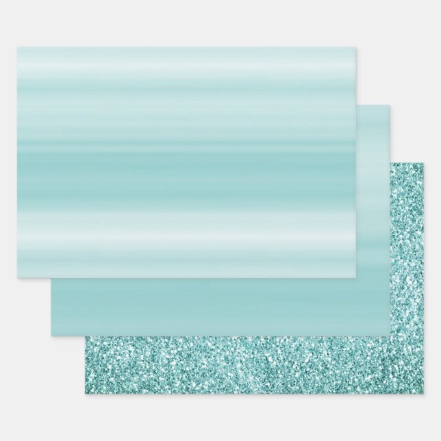 Feuille De Papier Cadeau Blanc à la menthe d'Aqua     (Lot)