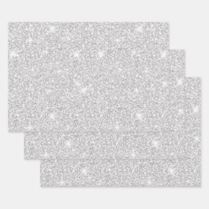 Feuille De Papier Cadeau Blanc étincelant couleur argent Joyeux Noël