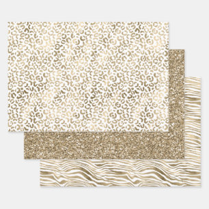 Feuille De Papier Cadeau Blanc Glam Gold Leopard Zebra Poster de animal