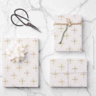 Feuille De Papier Cadeau Blanc ivoire moderne   Gold Snow Star Noël