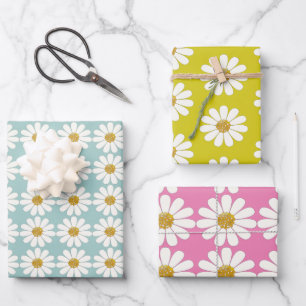 Feuille De Papier Cadeau Blanc Retro Moderne Fleur Motif Personnalisé