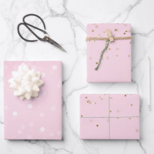 Feuille De Papier Cadeau Blanc Rose Bokeh Paillettes Dorées Confettis Noël