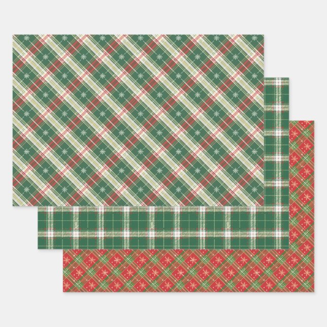Feuille De Papier Cadeau Blanc, Vert, Rouge, Noël Plat (Lot)