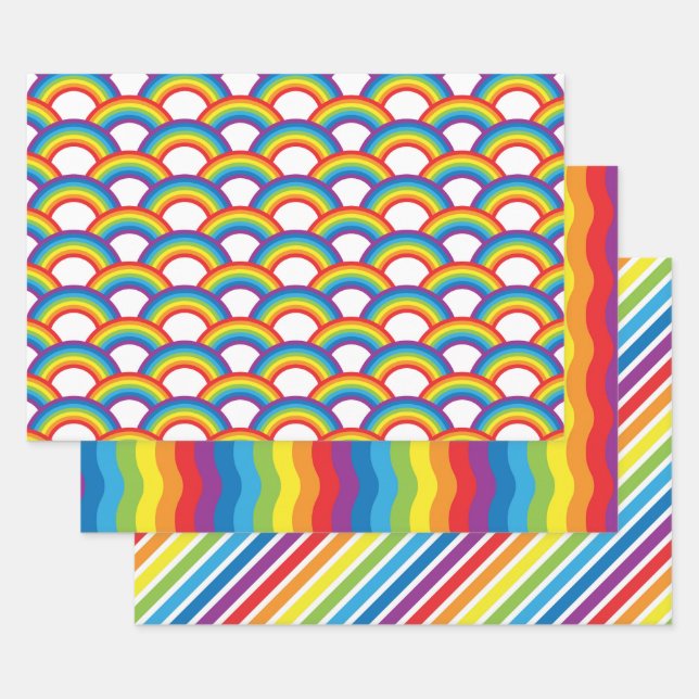 Feuille De Papier Cadeau Blanc vibrant et motifs arc-en-ciel (Lot)