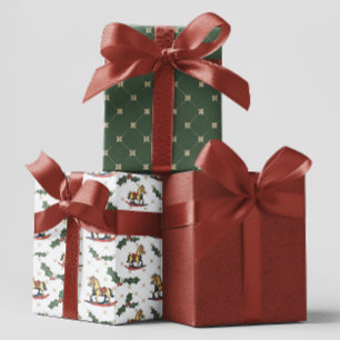 Feuille De Papier Cadeau Blanc Vintage Rocse Horse Holly Noël