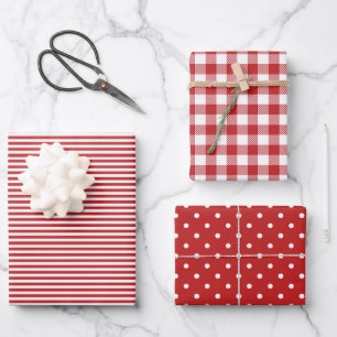 Feuille De Papier Cadeau Blancs Motif rouges mélangés En vichy point Polka