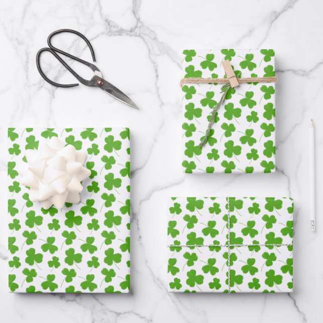 Feuille De Papier Cadeau Blancs Motif Shamrock (Recto)