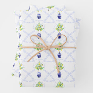 Feuille De Papier Cadeau Blason Monogramme d'Arbre de Citron à l'Aquarelle