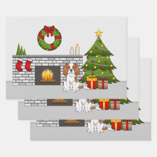 Feuille De Papier Cadeau Blenheim Cavalier Dog Dans Une Salle De Noël Festi