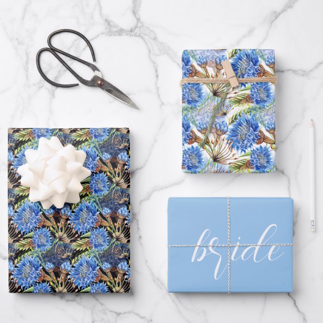 Feuille De Papier Cadeau Bleu Barbeau Mariage de mariage   (Recto)