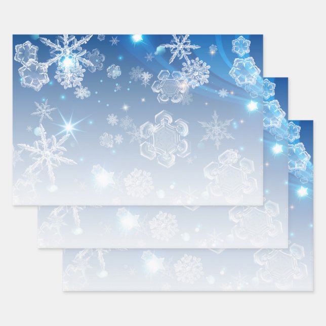 Feuille De Papier Cadeau Bleu brillant Wonderland Crystal Snowflakes (Lot)