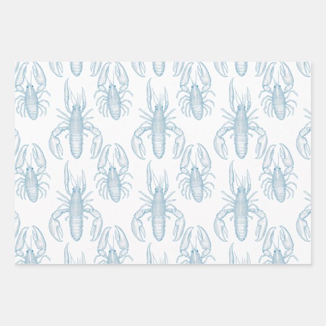 Feuille De Papier Cadeau Bleu clair dessin d'un homard (Devant)