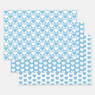 Feuille De Papier Cadeau Bleu clair et Coeurs blancs