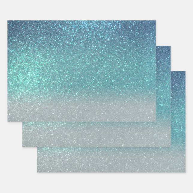 Feuille De Papier Cadeau Bleu clair Turquoise Parties scintillant brillante (Lot)