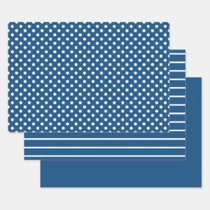 Feuille De Papier Cadeau Bleu Classique Blanc Polka Dot