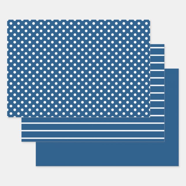 Feuille De Papier Cadeau Bleu Classique Blanc Polka Dot (Lot)