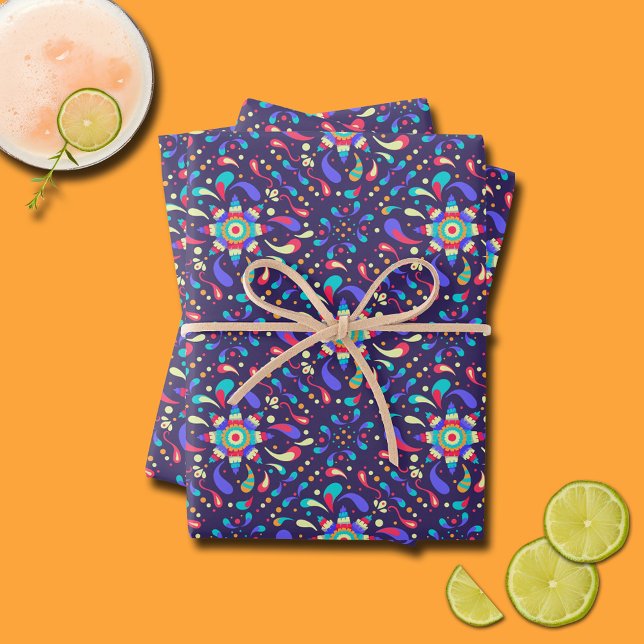 Feuille De Papier Cadeau Bleu coloré Fiesta (Colorful Fiesta Blue Wrapping Paper Sheets)