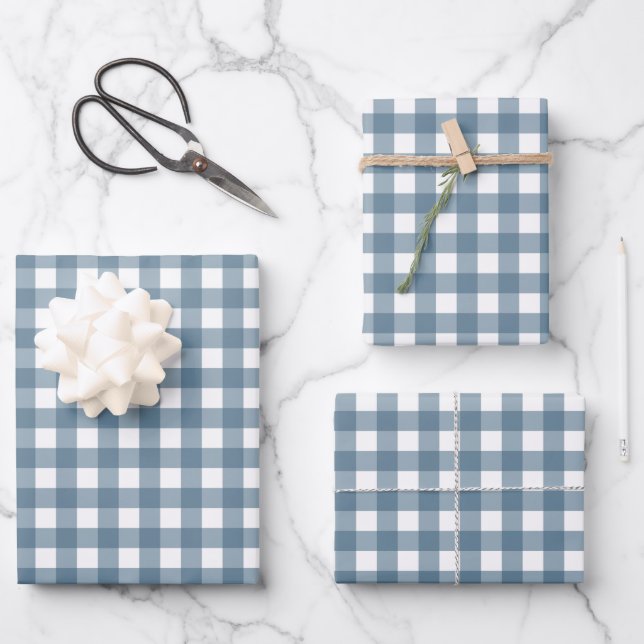 Feuille De Papier Cadeau bleu cool plaid (Recto)