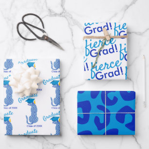 Feuille De Papier Cadeau Bleu Empreinte de léopard