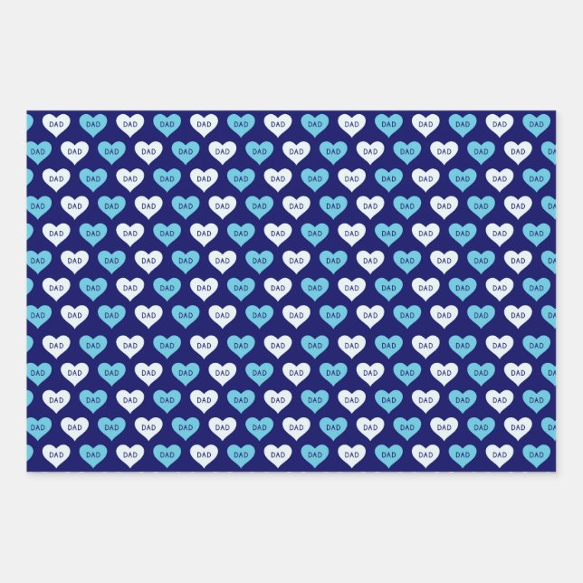 Feuille De Papier Cadeau Bleu et blanc Amour Motif de coeur Papa (Devant)