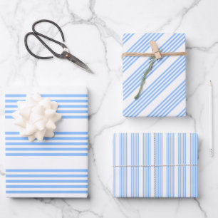 Feuille De Papier Cadeau Bleu et blanc cinq bandes motif