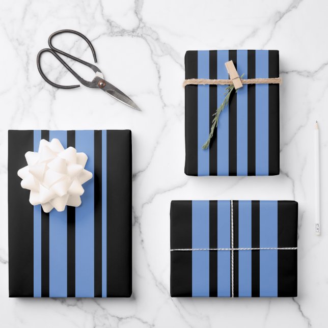 Feuille De Papier Cadeau Bleu Et Noir (Recto)