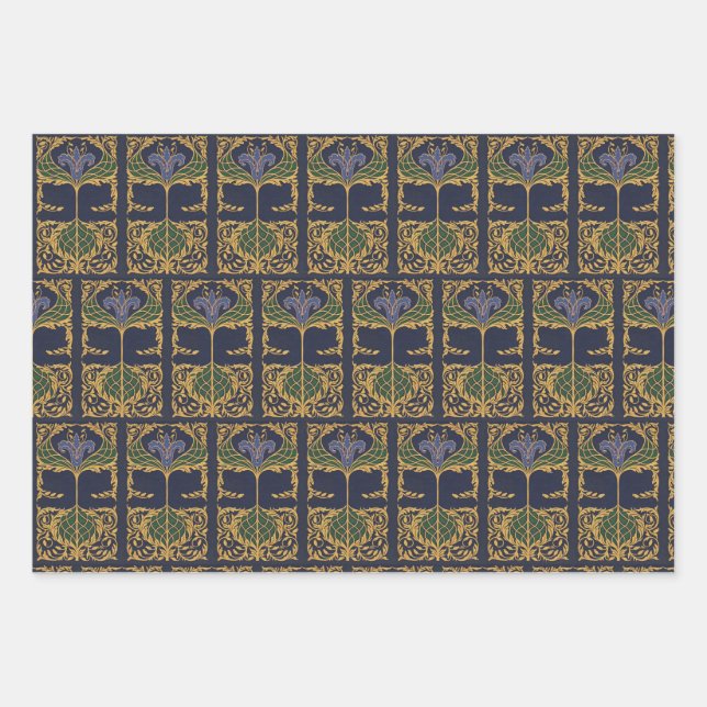 Feuille De Papier Cadeau Bleu foncé Art Nouveau Vieux livre (Devant)