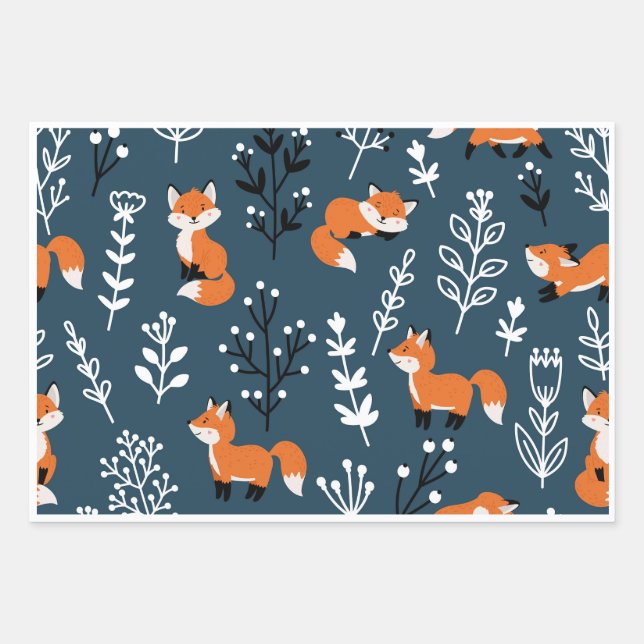 Feuille De Papier Cadeau Bleu Foxy (Devant)