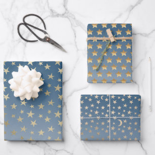 Feuille De Papier Cadeau Bleu Gold Stars