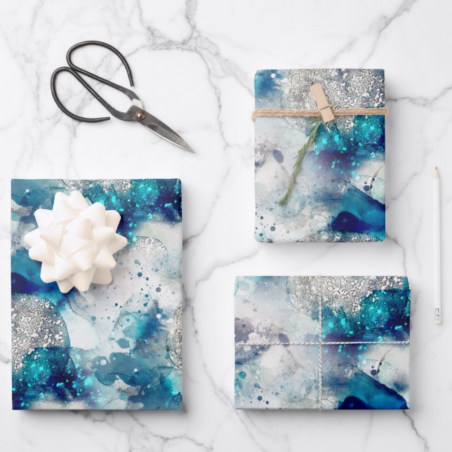 Feuille De Papier Cadeau bleu gris texture festive (Recto)