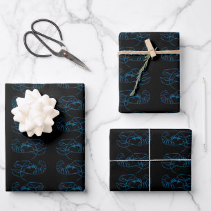 Feuille De Papier Cadeau Bleu Homard Mer Animal Simple Plan Dessin
