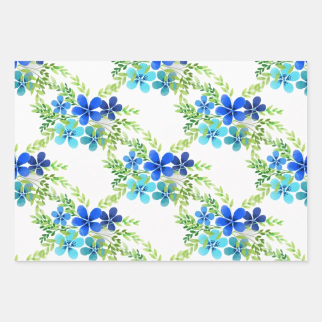 Feuille De Papier Cadeau Bleu Infini Oubliez Moi Pas Fleurs (Devant)