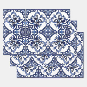 Feuille De Papier Cadeau Bleu italien et blanc Sicilien Majolica Mosaic