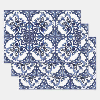 Feuille De Papier Cadeau Bleu italien et blanc Sicilien Majolica Mosaic