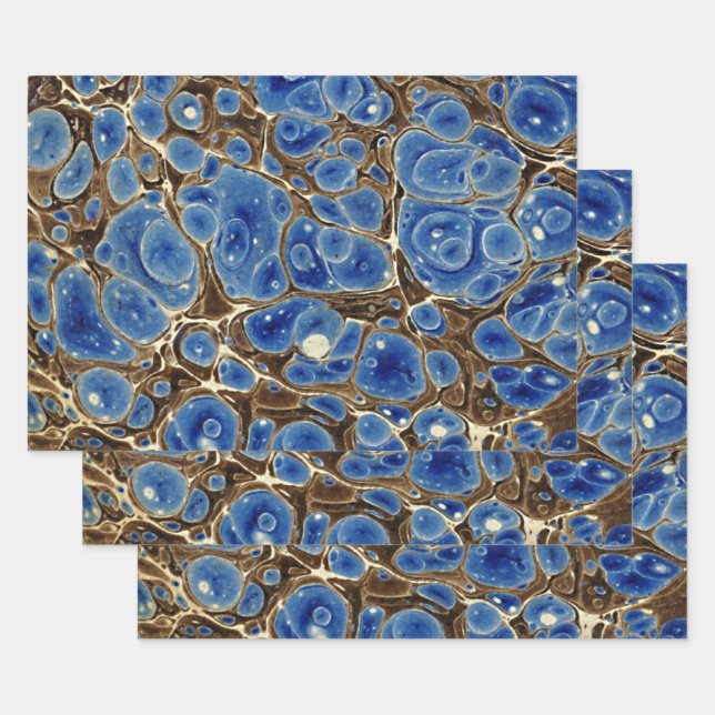 Feuille De Papier Cadeau Bleu Marbleisé (Lot)