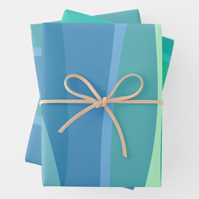 Feuille De Papier Cadeau Bleu Océan et Vert Abstrait Formes esthétiques (En situation)