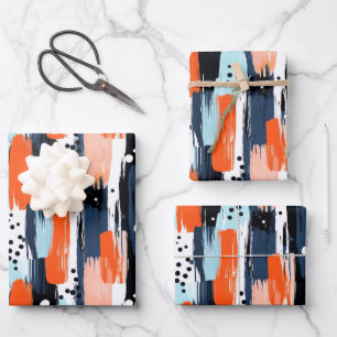 Feuille De Papier Cadeau Bleu orange brosses Motif Abstrait