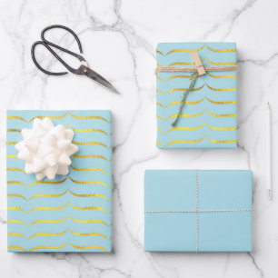 Feuille De Papier Cadeau Bleu pâle et or