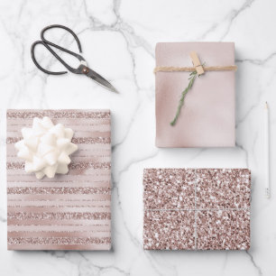 Feuille De Papier Cadeau Bleu Parties scintillant rose rayures