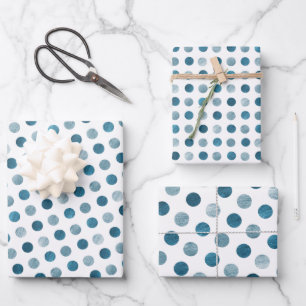 Feuille De Papier Cadeau Bleu Pois moderne & élégant Noël