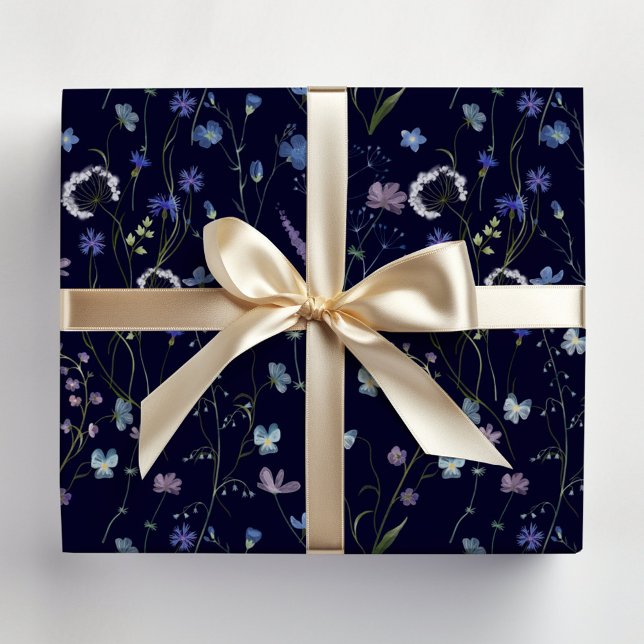 Feuille De Papier Cadeau Bleu pourpre joli Fleur sauvage motif floral (In situ)