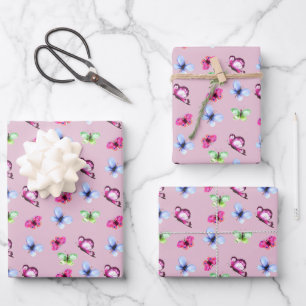 Feuille De Papier Cadeau Bleu rose Baby shower papillon vert Anniversaire