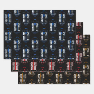 Feuille De Papier Cadeau Bleu Rouge & Or Rock & Roll Vintage