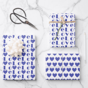 Feuille De Papier Cadeau Bleu royal "AMOUR" avec Motif cardiaque