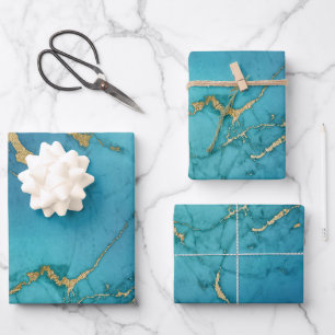 Feuille De Papier Cadeau Bleu turquoise et doré