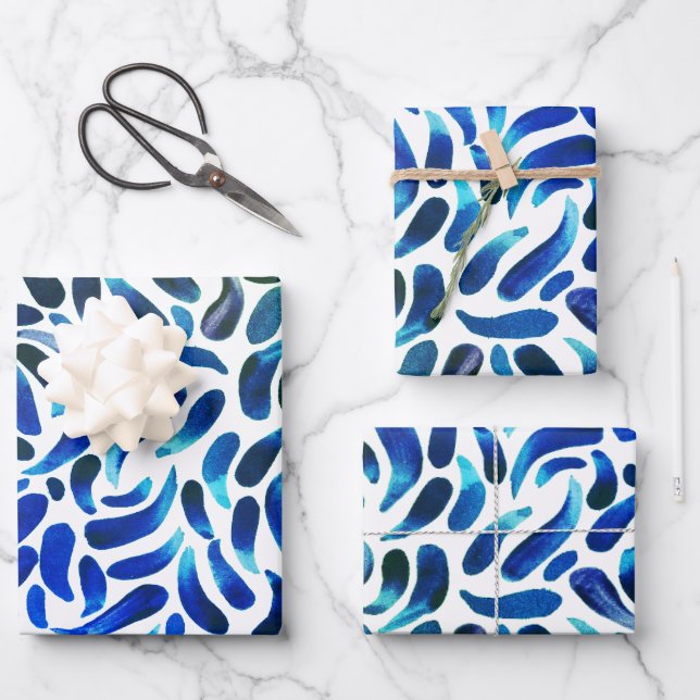 Feuille De Papier Cadeau Bleu Vert Art Thématique Peinture Party Garçon Ann (Recto)